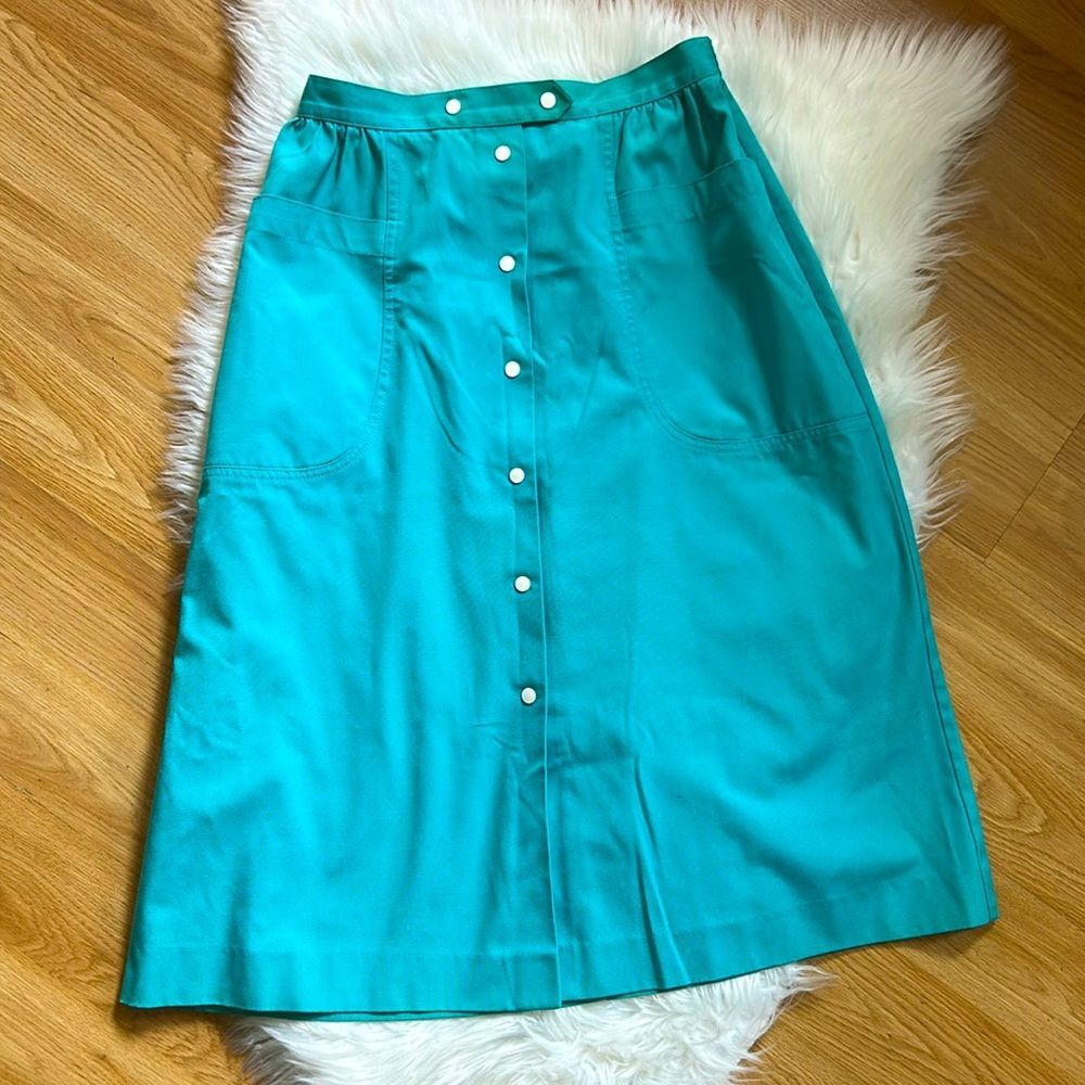Vintage Koret 1970’s Secretary Skirt Turquoise Below Knee Turquoise Medium or 6